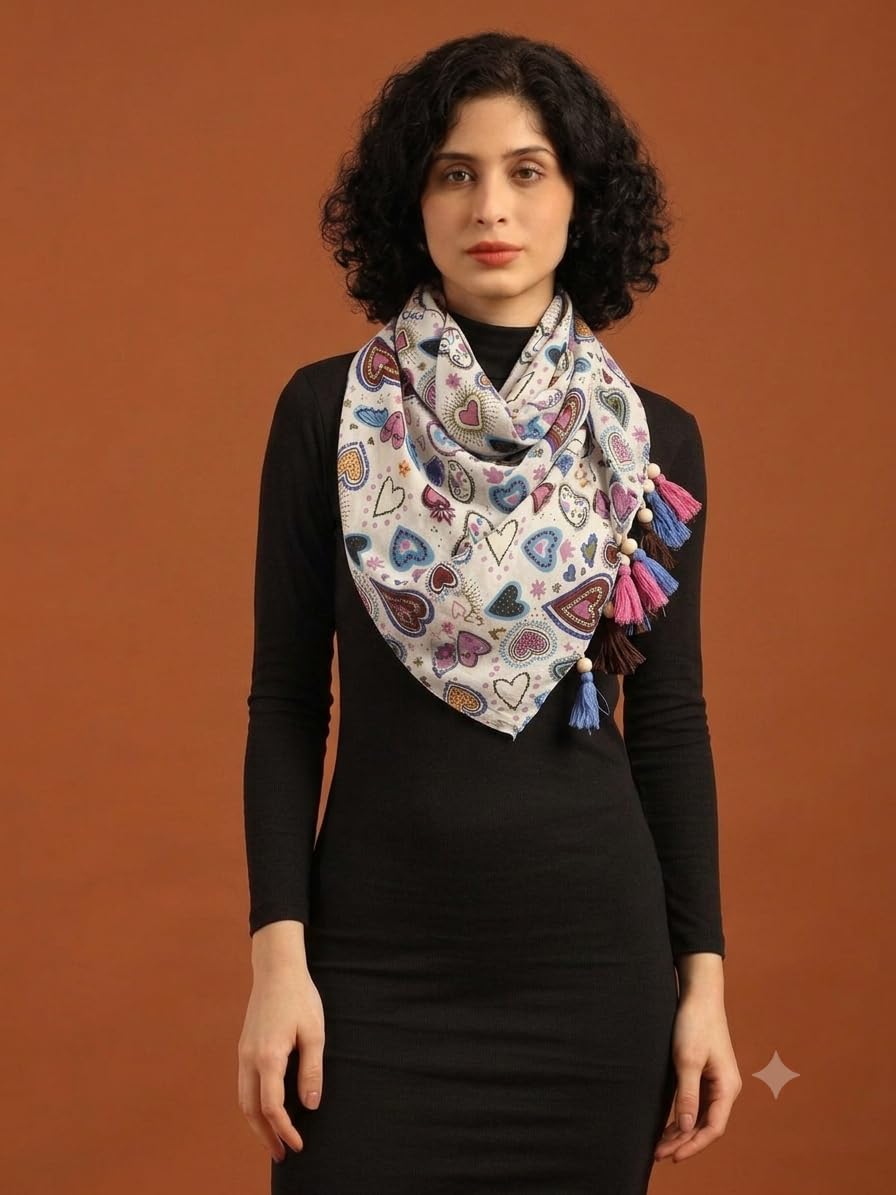 tweedle Pure Cotton Summer Scarf for Women,soft, Printed, Breathable Stole for Sun and Wind Protection - Multicolor