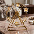 RahaDecor Ferris Cartwheel Tealight Candle Holder 31 cm | Gold Metal Decorative Candle Stand | Tabletop & Centerpiece Tea Light Holder for Living Room, Dining Table, Wedding, Festive & Home Decor