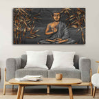 VIBECRAFTS Canvas Paintings for Living Room Drawing Room Buddha Sitting On Lotus Canvas Wall Painting Fitted With Wooden Frame For Home | Office | Living Room | Gift (PTVCH_2480)
