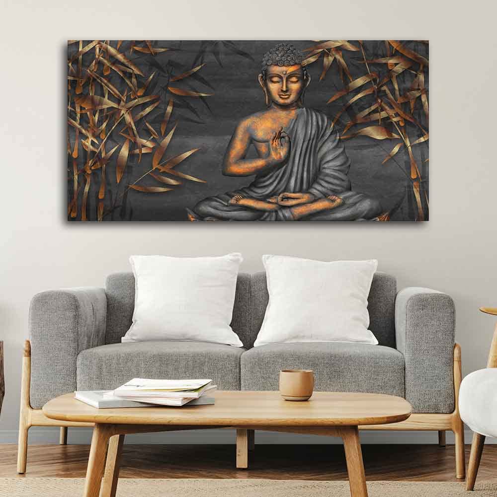 VIBECRAFTS Canvas Paintings for Living Room Drawing Room Buddha Sitting On Lotus Canvas Wall Painting Fitted With Wooden Frame For Home | Office | Living Room | Gift (PTVCH_2480)