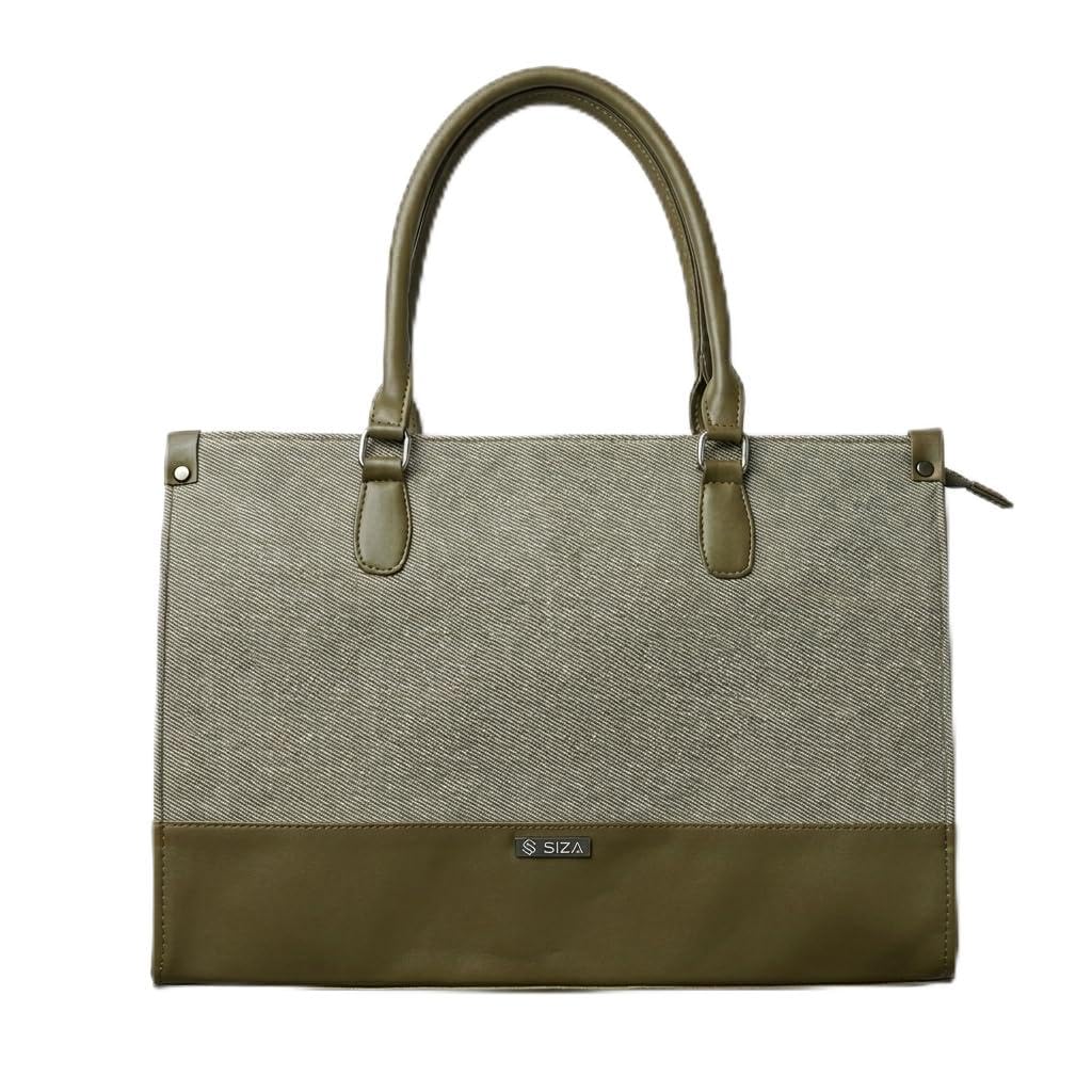 Siza Women’s Tote Bag with Laptop Compartment, PU Leather Handbag for Ladies, Large Office Shoulder Bag with Detachable Strap for Work, College, Travel & Daily Use (Olive Green)