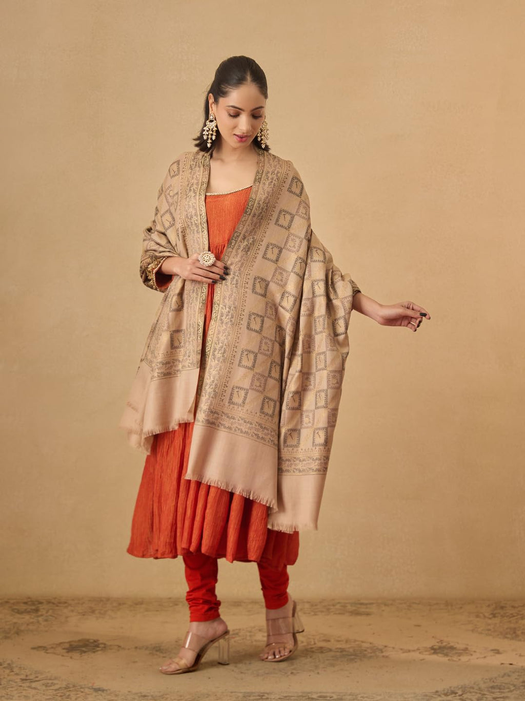 Pashmoda Women Mahtab Kashmiri Jamawar Woven Design Shawl (Size: 40x80in, 101x203cm) SECS56