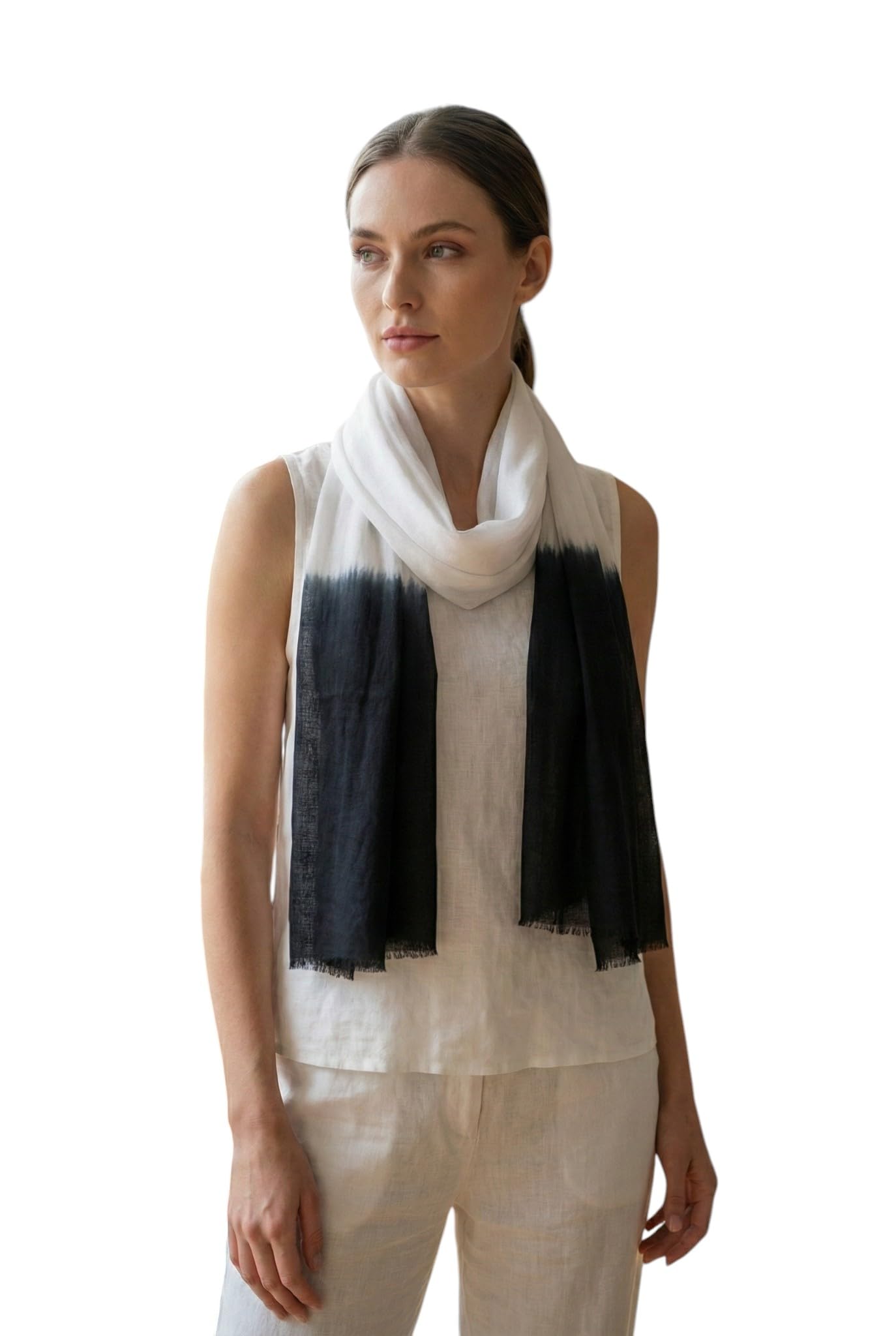 VERAME Cotton Ombre Shaded Scarf for Women & Men – Lightweight Breathable Summer Stole, Soft Stylish Unisex Wrap (BLACK)