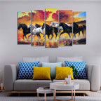 VIBECRAFTS Running Seven Horses Wall Painting of Five Pieces For Home|Office|Living Room|Gift (PTVC5Pcs2_6538)