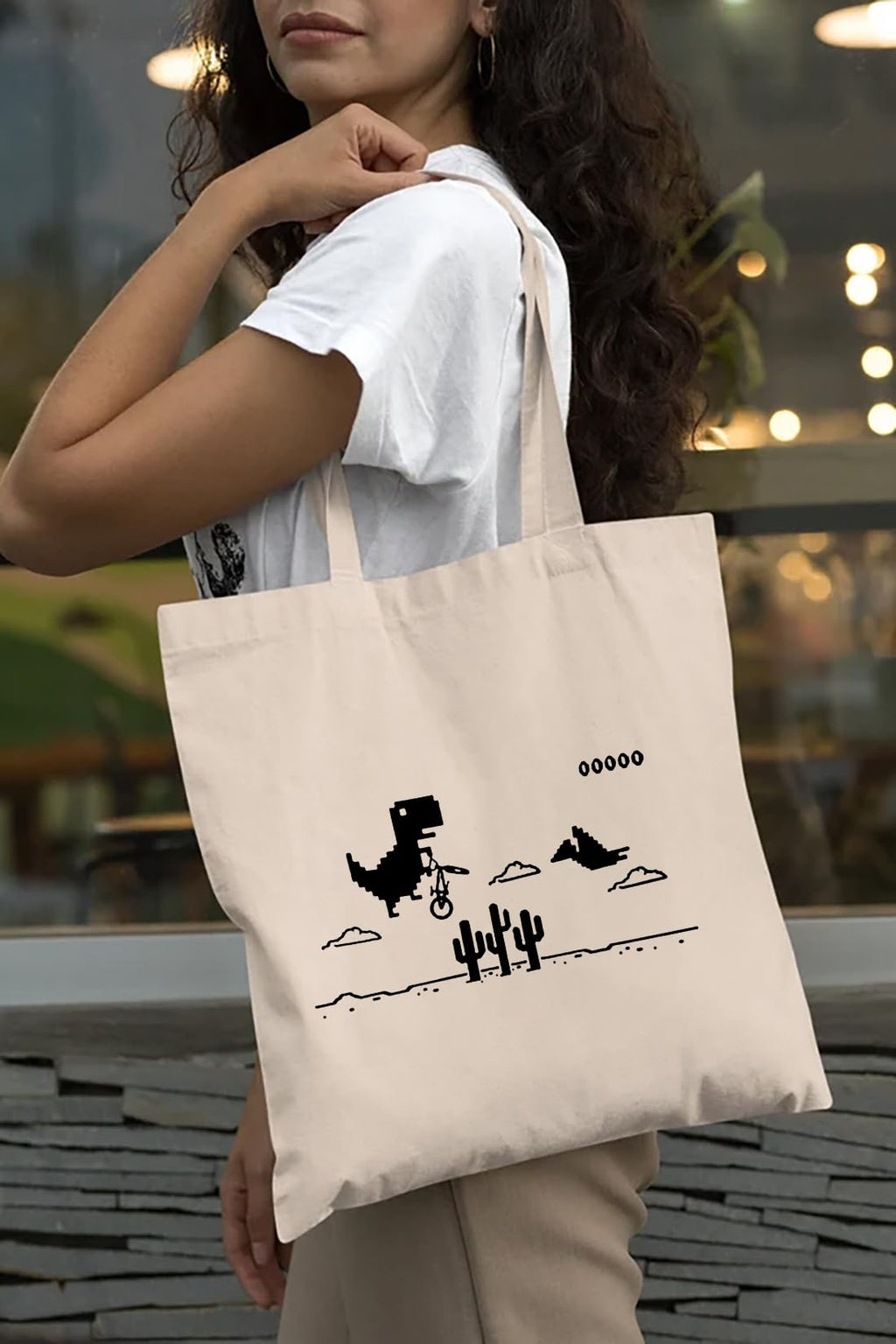 The Purple Tree Cool T-Rex Dino Cotton Tote Bags for Women (Pack of 1) - Eco Friendly & Reusable Shopping & College Bag
