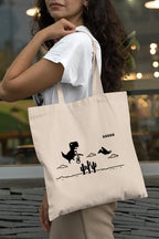 The Purple Tree Cool T-Rex Dino Cotton Tote Bags for Women (Pack of 1) - Eco Friendly & Reusable Shopping & College Bag