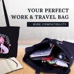 DANIOO DON'T WORRY WE CARRY Large Shopper Canvas Tote Bag With Zipper And Pocket For Women And Girls With Bottle Holder, Multipurpose College Tote Bag | Travel Hand Bag | Shopping Bag (Black)