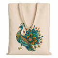 Cellwox Plus Printed Cotton Canvas Tote Bag for Women | Peacock Design Reusable Shopping Grocery Bag | Eco Friendly Cloth Shoulder Tote for Office College Travel Beach Daily Use