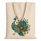 Cellwox Plus Printed Cotton Canvas Tote Bag for Women | Peacock Design Reusable Shopping Grocery Bag | Eco Friendly Cloth Shoulder Tote for Office College Travel Beach Daily Use
