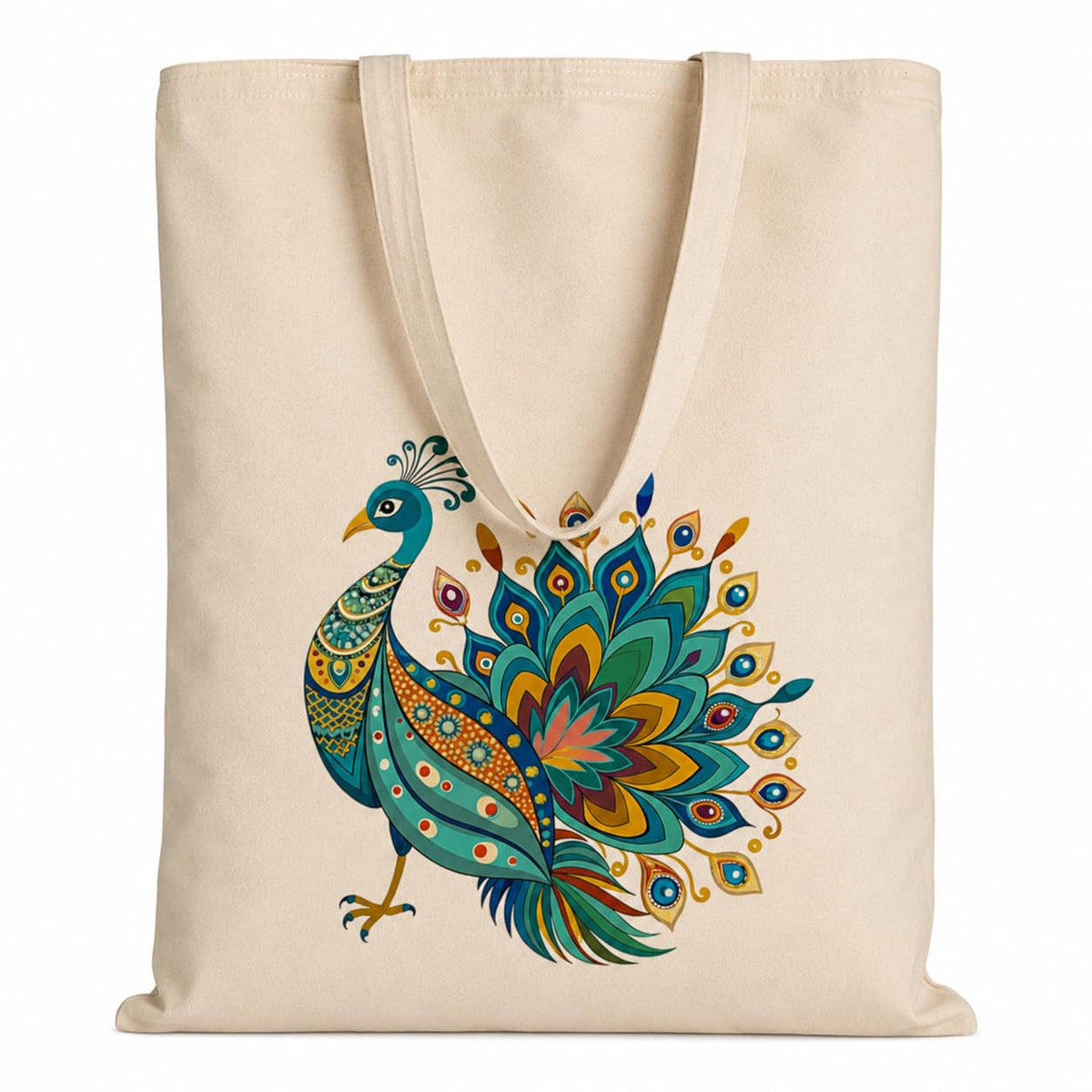 Cellwox Plus Printed Cotton Canvas Tote Bag for Women | Peacock Design Reusable Shopping Grocery Bag | Eco Friendly Cloth Shoulder Tote for Office College Travel Beach Daily Use