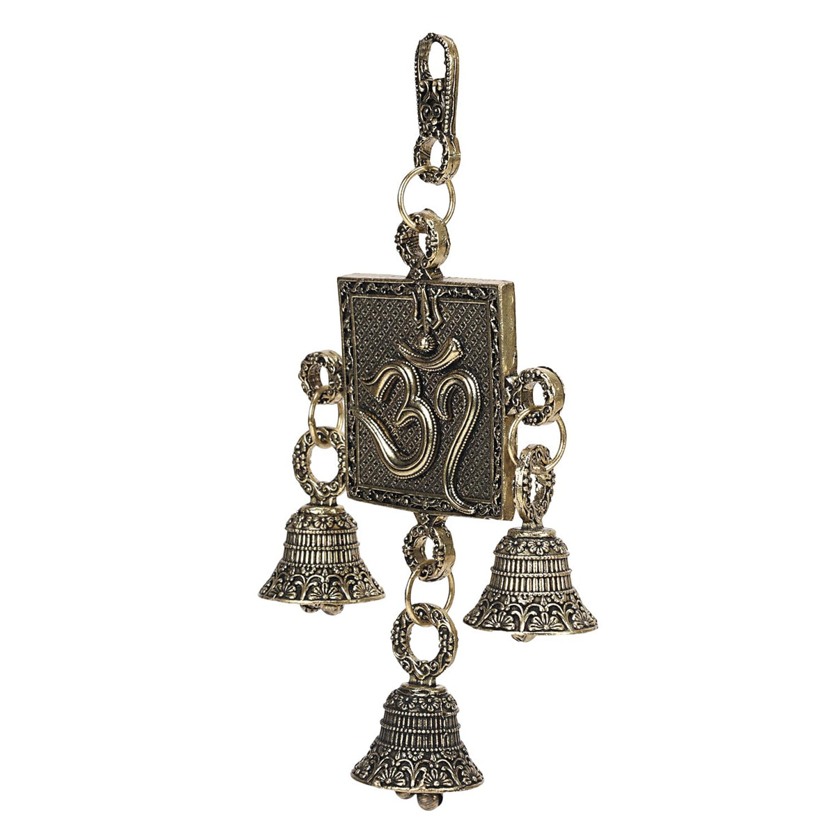 ARTVARKO Brass Trishul Om with Bells Wall & Door Hanging Home Decor with 3 Bells Height 6 Inch