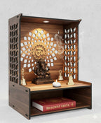 Royal Walnut Finish Wooden Pooja Mandir | Wall Mounted Home Temple with LED Lights & Spacious Storage | Premium Handcrafted Puja Unit (37.5 * 29 * 25 CM) (Large) A9