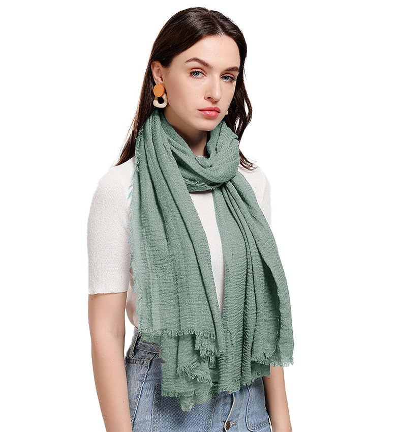 ICW Women's UV Protection Premium Light Weight Wrinkle Ironless Crinkle Cotton Hemp Summer Scarf Stoles Shawl head scarves for girls (colour 9)