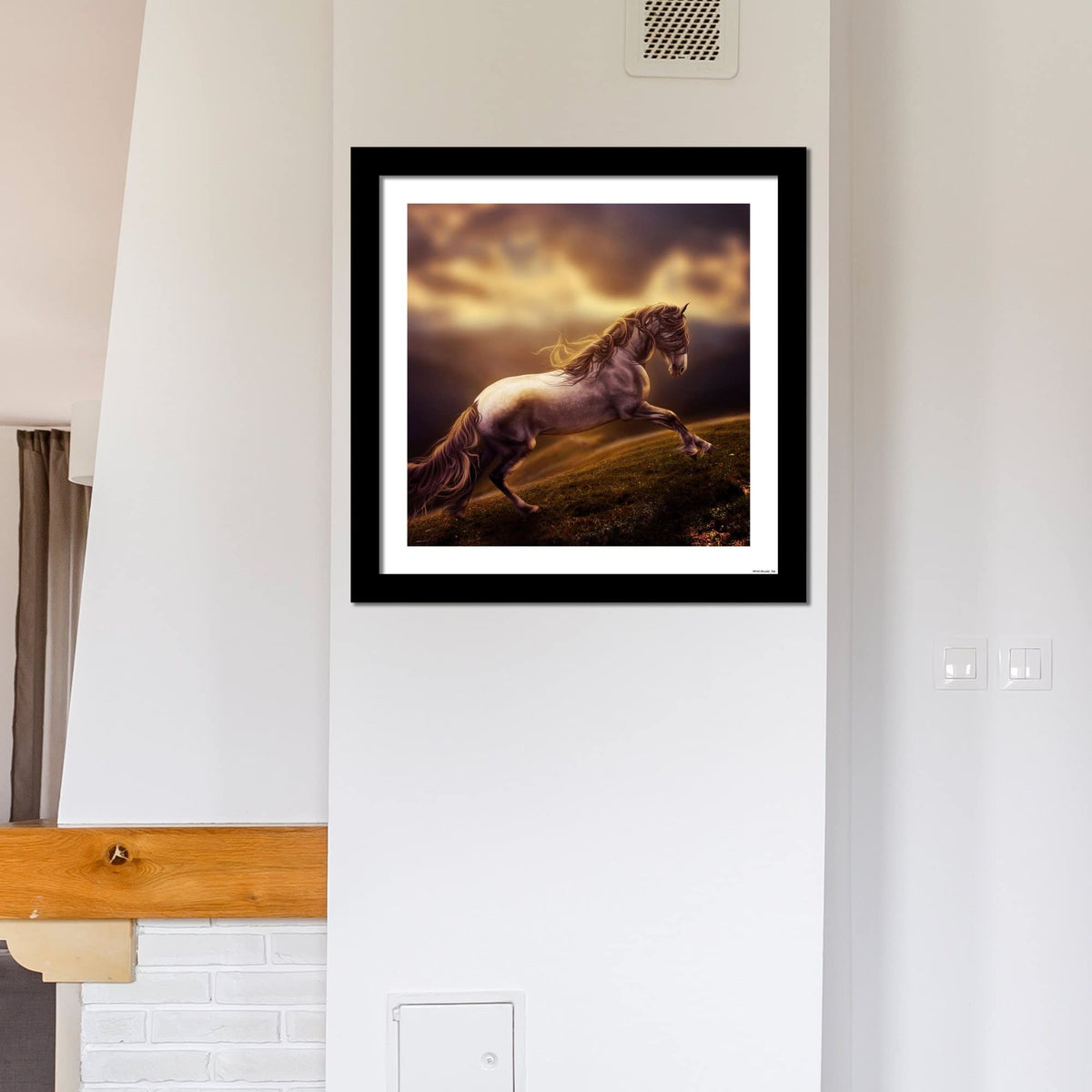 VIBECRAFTS Quality Wall Frame Painting of White Horse With Golden Hair Digital Reprint Posters with Synthetic Wooden Frame Home, Office Decorative Gift Item(11 inch x 11 inch)(PFVC1Pcs4_704)