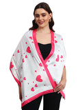 Ravaiyaa - Attitude is everything Women Lightweight Printed 100% Satin Silk Scarf Stoles Breathable Neckerchief Head Beach Wrap Scarves (White Pink Heart, 70 x 20 Inch)
