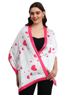 Ravaiyaa - Attitude is everything Women Lightweight Printed 100% Satin Silk Scarf Stoles Breathable Neckerchief Head Beach Wrap Scarves (White Pink Heart, 70 x 20 Inch)
