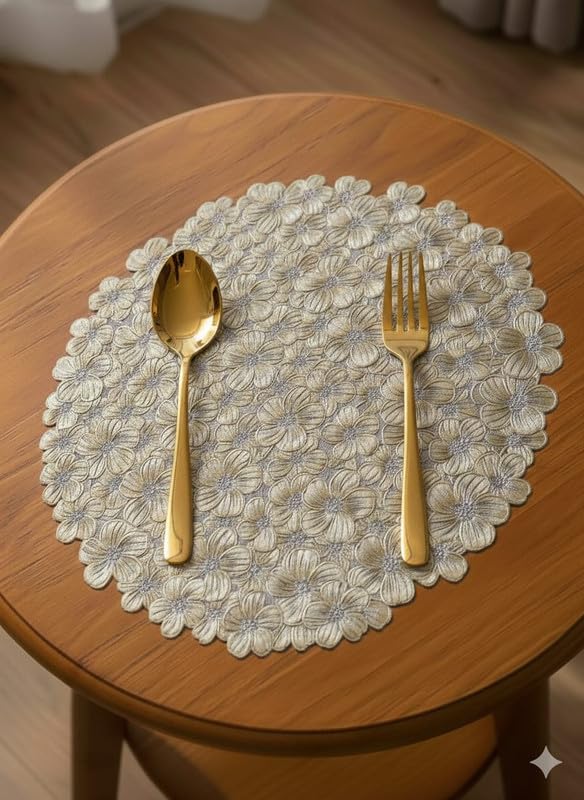 Table Placemats 12pcs Elegant Light Golden Color with Stunning 3D Embossed Design | Durable, Waterproof & Stylish Dining Decor (Cherry Blossom, Pack of 12) Kafalo