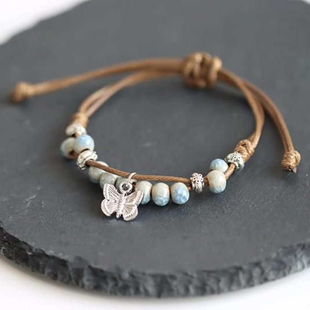 YUISI Butterfly Bracelet and Necklace Set for Women Handmade Adjustable Boho Beaded Jewelry Nature Theme Zen Meditation Gift for Valentine's Day Birthday Anniversary