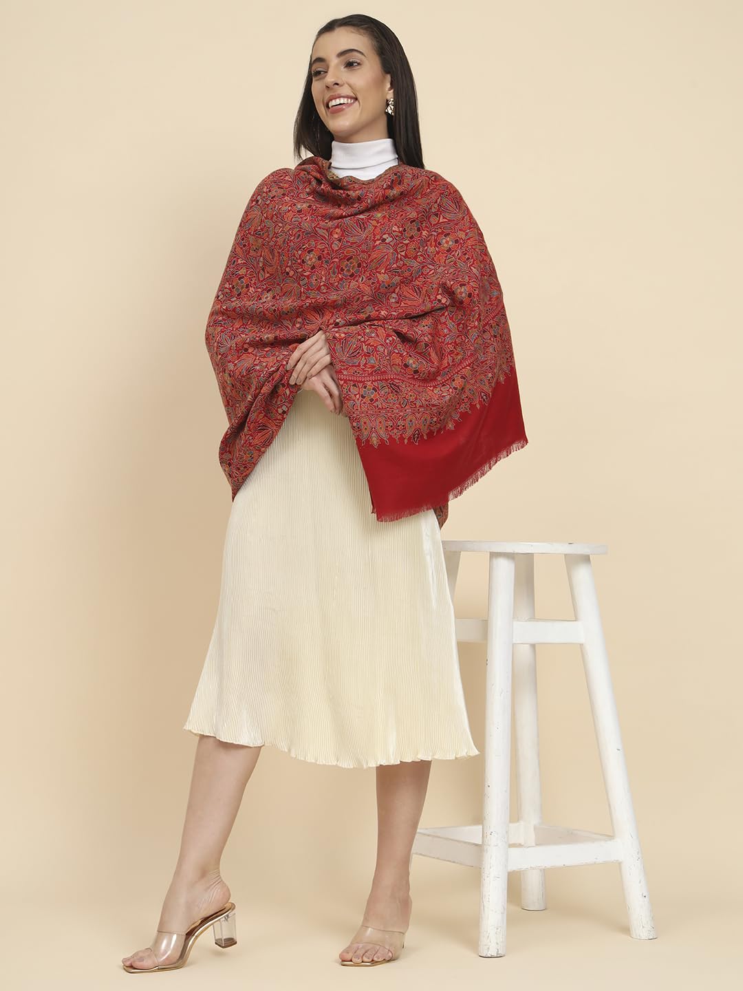 Pashmoda Women Gul-e-meher Kaani Wool Shawl (Size 101X203 CM)