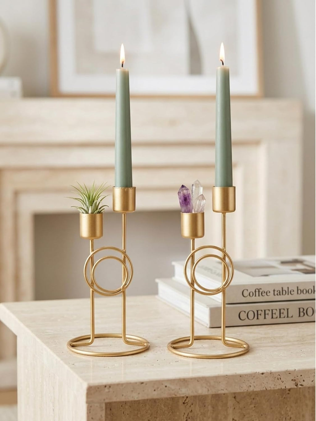 METAL FOUNDRY Set of 2 Candle Holder Set, Candlestick Holders Taper Candle Holder, Gold Metal Candle Stand for Home & Decor Candle Stick Holders.