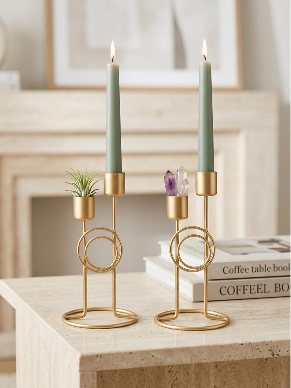 METAL FOUNDRY Set of 2 Candle Holder Set, Candlestick Holders Taper Candle Holder, Gold Metal Candle Stand for Home & Decor Candle Stick Holders.