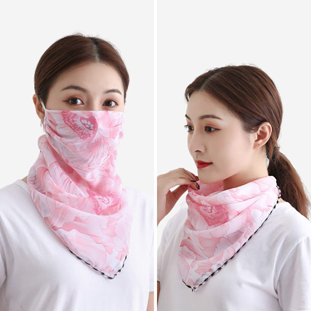 Youstylo Face Mask Scarf for Women Sun Protection Outdoor Riding Protective Chiffon Floral Print Lightweight Scarves Masks (1105A, Pink-Floral)
