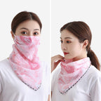 Youstylo Face Mask Scarf for Women Sun Protection Outdoor Riding Protective Chiffon Floral Print Lightweight Scarves Masks (1105A, Pink-Floral)