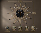 Mahira Artefacts Luxury Metal Wall Clock 21 Inch, Silent Non-Ticking Modern Sunburst Wall Clock, Gold Black Decorative Wall Clock for Living Room, Bedroom, Office, Home Decor