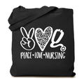 TSIIUO Peace Love Nursing Stethoscope Reusable Cotton Canvas Tote Bags for Women Funny Nurse Life Grocery Shopping Bag, Black, 15.8 x 13.5 inches