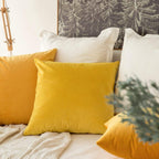 Khooti Velvet Cushion Cover, 20x20 | Orange Yellow | Pack of 2 | Solid Plain Soft & Smooth, Decorative Cushion Covers for Living Room, Bedroom, Couches, Chairs, Sofas, Beds & Home Decor