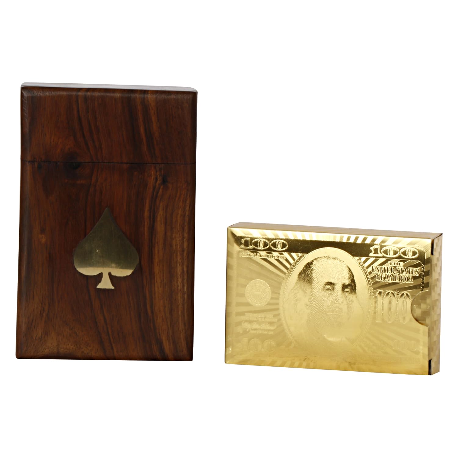 ARTVARKO Golden Playing Card with Handmade Rosewood/Sheesham Wood Brass Inlay Box Holder for Single Deck Decorative Storage.