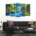 VIBECRAFTS Beautiful Scenery of Waterfall in Forest Canvas Wall Painting Five Pieces For Home|Office|Living Room|Gift (PTVC5Pcs2_6545)