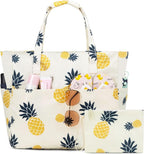 hirTa Gab Tote Bag with Makeup Pouch for Teacher Women Office Girls Work Multipurpose Hanbag Mostly Used for Travel Grocery Beach Hobo Waterproof Sandproof Lightweight Pool Bag (Yellow Pineapple)