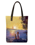 Kalankit Classic Tote Bag For Women | Canvas Printed Totes For Woman | Shoulder College Bag For Girls | Vegan Leather Lightweight Everyday Bag | Gift for Woman | Sunset Vibes