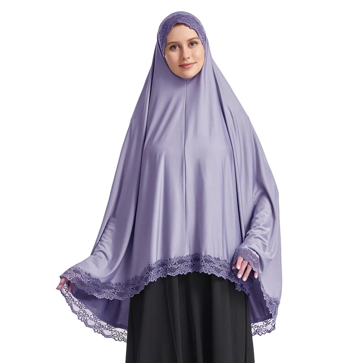ICW Women Stretchable Jersey Jilbab Cum Prayer Khimar Hijab (Free Size) 42 Inch (Purple) For Female