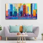 VIBECRAFTS Canvas Paintings for Living Room Drawing Room Colorful City Skyline Canvas Wall Painting Fitted With Wooden Frame For Home | Office | Living Room | Gift (PTVCH_2492)