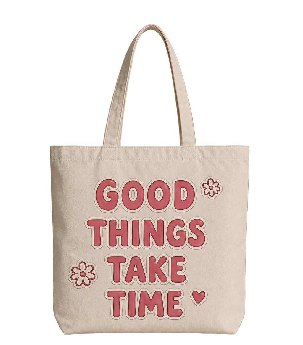 Supadaa Large Canvas Tote Bag For Women With Zipper Premium Cotton Shoulder Handbag Reusable Shopping Office College Travel Beach Grocery Bag (Good Time)