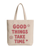 Supadaa Large Canvas Tote Bag For Women With Zipper Premium Cotton Shoulder Handbag Reusable Shopping Office College Travel Beach Grocery Bag (Good Time)