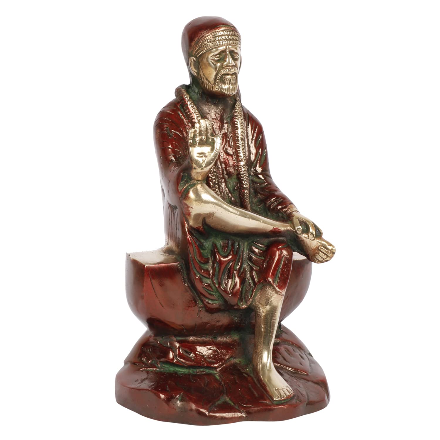 ARTVARKO Brass Blessing Shirdi Sai Baba Sitting Statue Gift Home Décor & showpiece 8 Inch