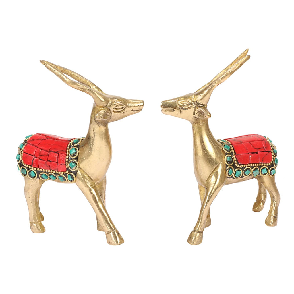 SVARUP Brass Deer Pair (2 Pcs) Showpiece for Home Decor Loving Couple Decorative Brass Items for Living Room and Gift