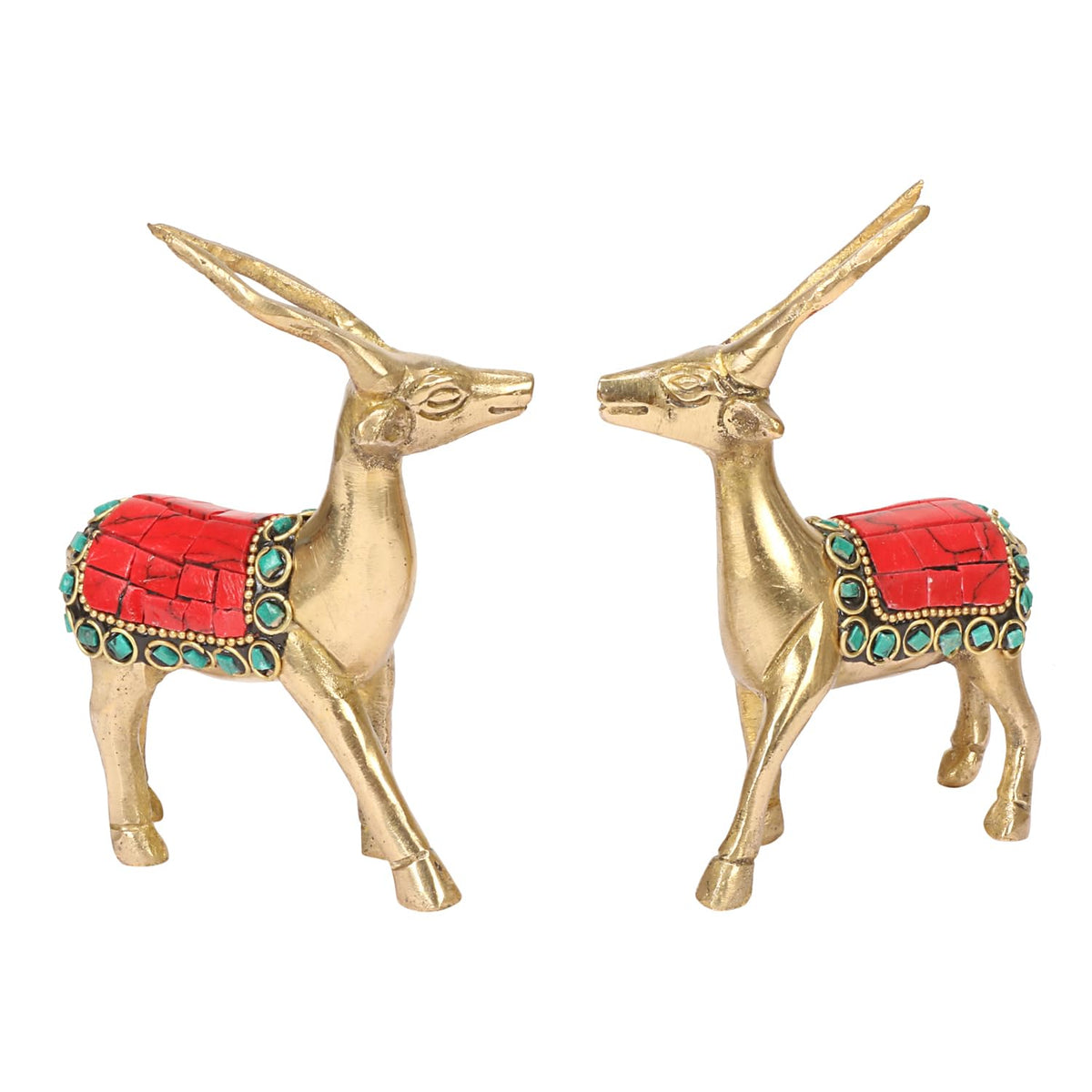 ARTVARKO Brass Decorative Animal Deer Dear Sitting Figurine Statue Pair Showpiece Vastu and Return Gift