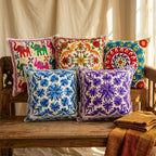 ATRANGI STUDIO Bahar Aari Cushion Covers - Set of 5 | Traditional Aari Embroidery | Threadwork Throw Pillow Covers with Zip Closure | Perfect for Sofa, Bed | 16x16 Inch (Multicolor)