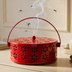 DSH Metal Mosquito Coil Holder with Lid & Handle Ash Catcher Stand for Mosquito Coil Indoor Outdoor Safe Use (Red)