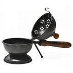 DSH Metal Loban Dani with Wooden Handle Round Dhoop Dani Incense Burner for Bakhoor, Sambrani, Puja & Home Fragrance (LBN-DOM-Black)