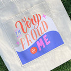 Zoomin Spacious Cotton Tote Bag with Zip Closure | Double Inner Pockets & 60cm Long Handle | Soft Fabric Shopping Bag for Travel, Work & Daily Essentials | Perfect For Office & Travel-Proud Of Me