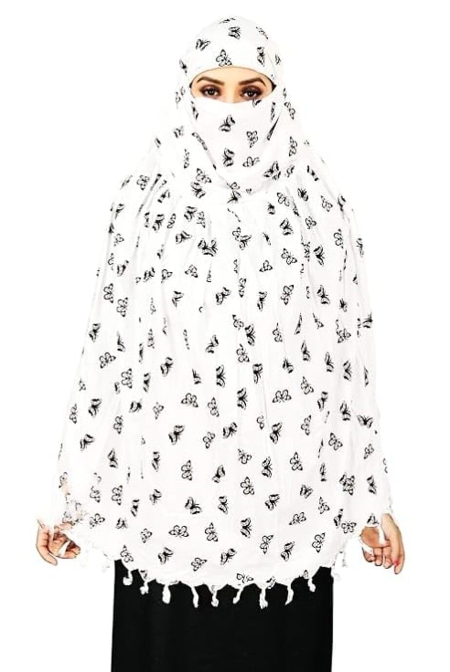 Vinsh Enterprise Cotton Long Scarf Cum Mask Scarves Usable for Vehicle Driver | White Printed Design | Universal Size | For Girl & Women | Soft & Breathable Sun Protection (Butterfly)
