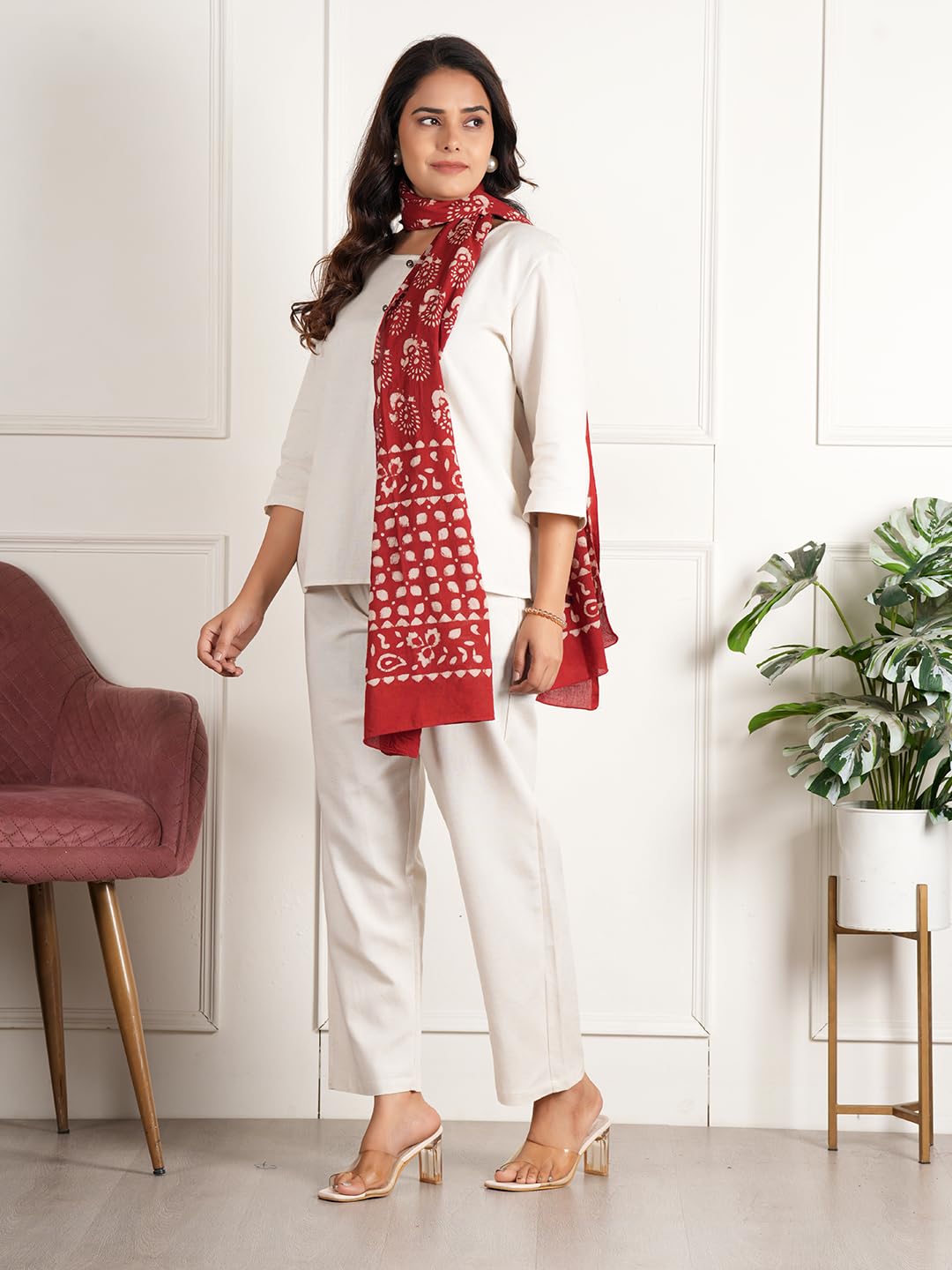 RAI SAHAB Fancy Scarf Lightweight & Comfortable for All Seasons(ST-62RED10)