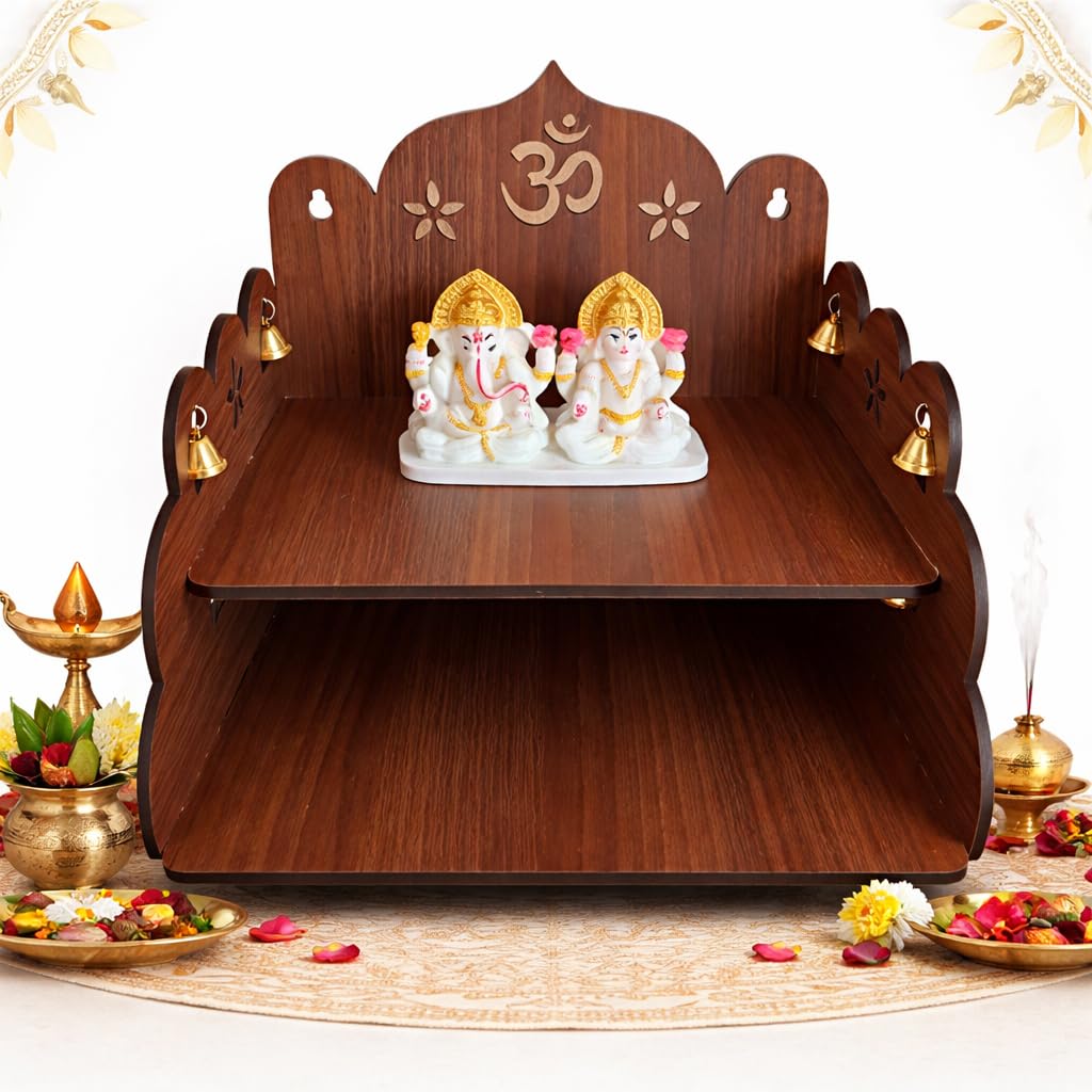 Bindian Wooden Pooja Mandir for Home Wall Mounted | Wooden Table Top God Temple | Pooja Stand for Home | Puja Mandir | Puja Unit for House | Temple for Office (Temple 1)
