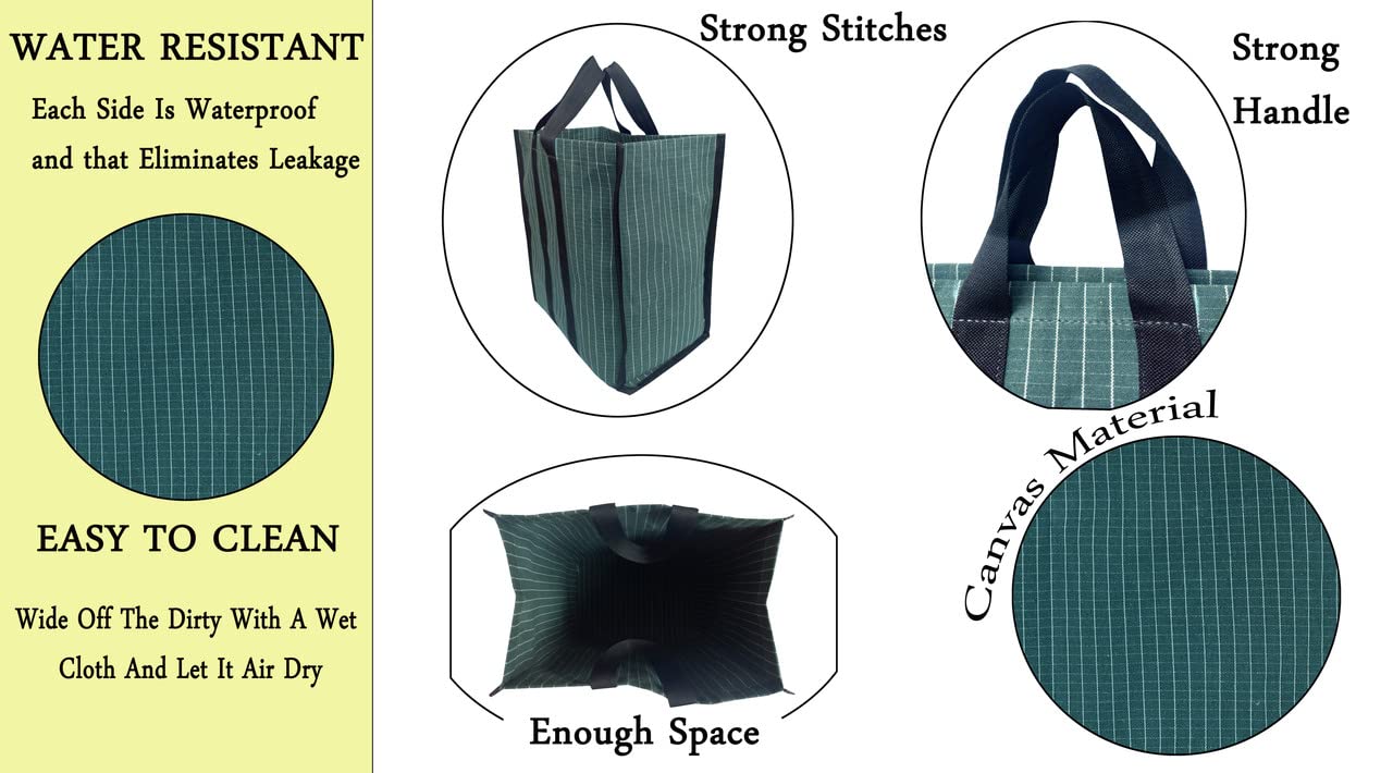 MetDeals Waterproof Cotton Canvas Super Strong Heavy Duty Milk Bag/Shopping Bags/Grocery Bag/Vegetable Bag with Reinforced Handles & Thick Bottom for Strength (Green,17X10X11 Inch) Pack of 2