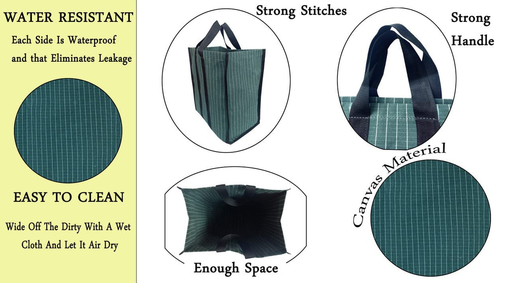MetDeals Waterproof Cotton Canvas Super Strong Heavy Duty Milk Bag/Shopping Bags/Grocery Bag/Vegetable Bag with Reinforced Handles & Thick Bottom for Strength (Green,17X17X11 Inch) Pack of 2